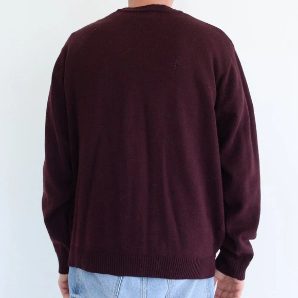Vintage Arnold Palmer Maroon Fine Knit 30% Wool 3D Argyle  Crew Neck Sweater L - Picture 2 of 10